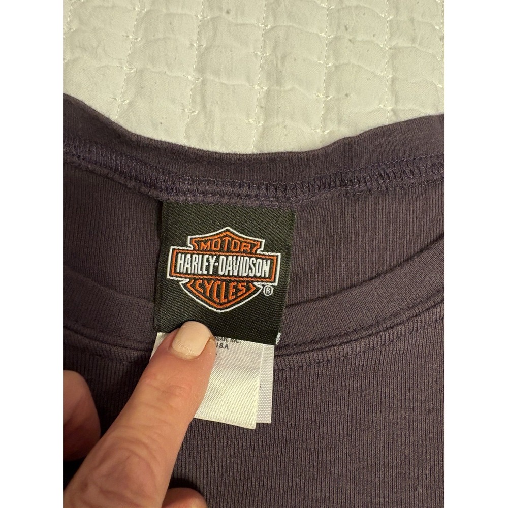 Harley Davidson Motorcycles Purple Sequined Eagle Wings Long Sleeve Tee, Medium - Picture 2 of 8